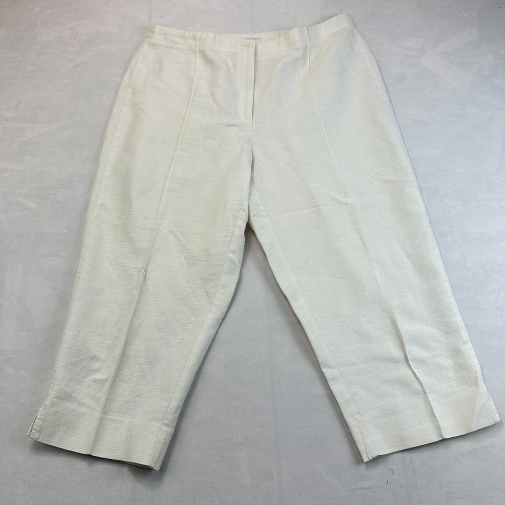 Liz Claiborne LizSport Pants Womens 16 Ivory Straight Leg Linen Wrinkle Free
